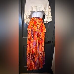 Elegant Abstract Maxi Skirt in Orange and Purple